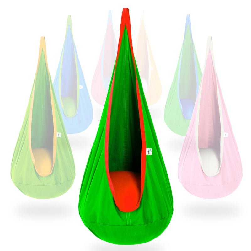 OUTREE كرسي تأرجح الأطفال OUTREE، أرجوحة قطنية للأطفال، أرجوحة حسية للاستخدام الداخلي والخارجي، أخضر - Image 1